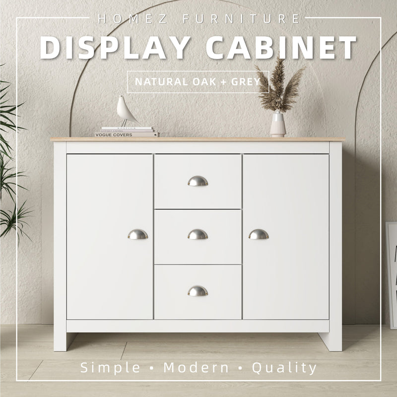 4FT Grayson/Blanco Series Display Cabinet with 3 Drawers & 2 Storage Cabinet Living Metal Handle - G7717