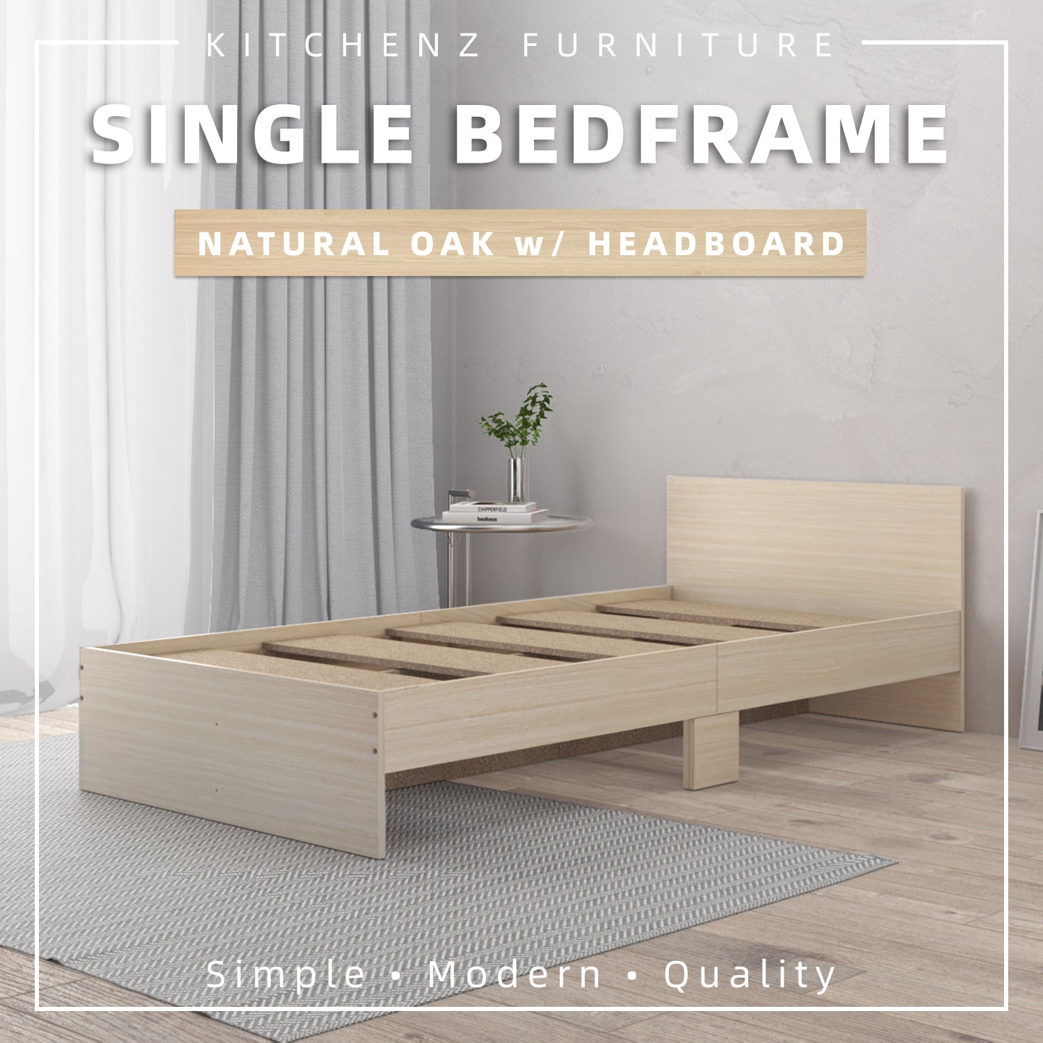 Hm Single Rabbeted Frame (EM) 6.3FT Wooden Single Bed Frame with Headboard Katil Single Kayu HM ...