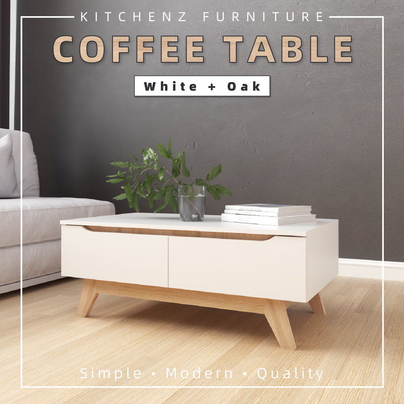 [COMBO] Jordan Alexi Simona Combo Set Queen Bed Frame / 3 Doors Wardrobe / Side Table / Coffee Table / TV Cabinet / Display Cabinet-Oak+White/Black