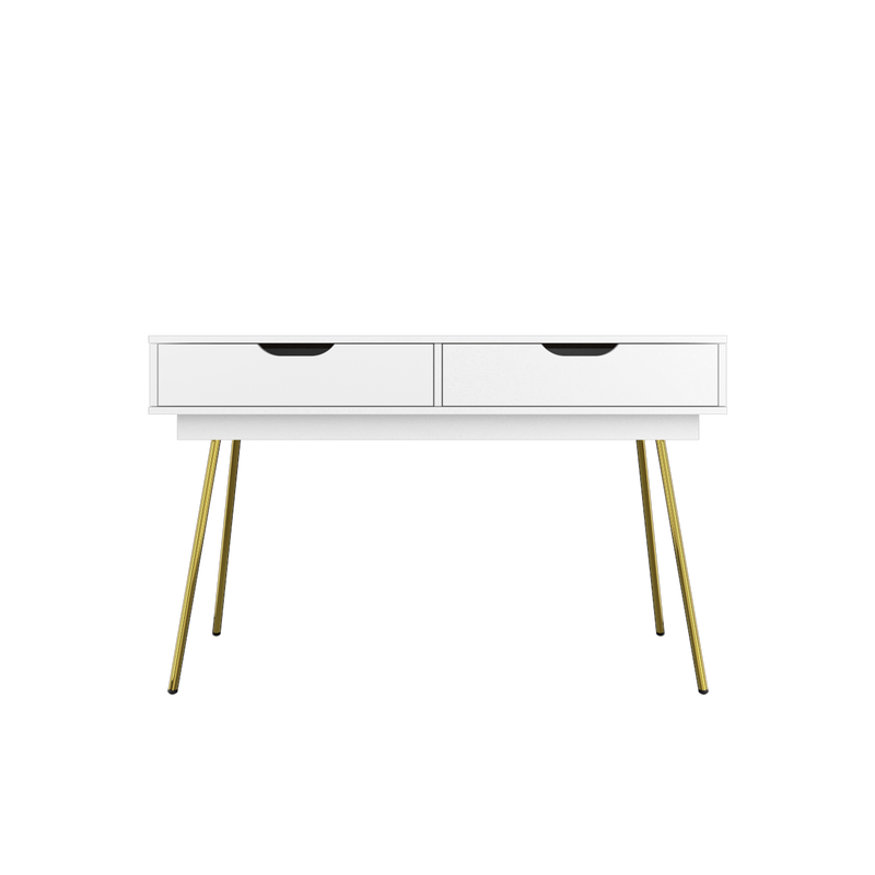 4FT Ivory Series Console Table with 2 Drawer Storage Gold Metal Leg Support - HMZ-FN-CT-1415-WT