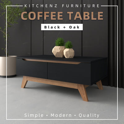 [COMBO] Jordan Alexi Simona Combo Set Queen Bed Frame / 3 Doors Wardrobe / Side Table / Coffee Table / TV Cabinet / Display Cabinet-Oak+White/Black