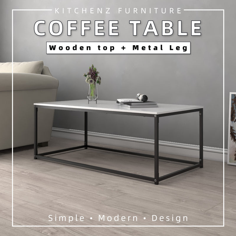 (EM) 4FT Neva Series Coffee Table with Black Metal Leg-HMZ-FN-CT-N1260-WT