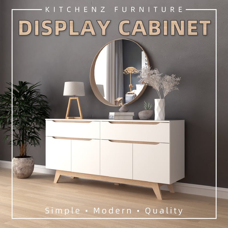 [COMBO] Jordan Alexi Simona Combo Set Queen Bed Frame / 3 Doors Wardrobe / Side Table / Coffee Table / TV Cabinet / Display Cabinet-Oak+White/Black