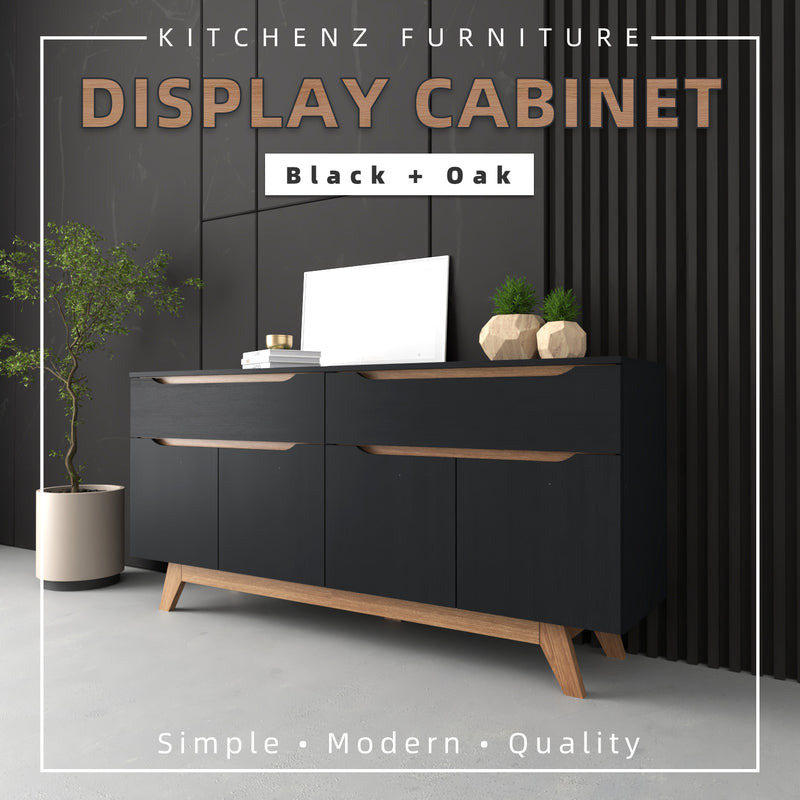[COMBO] Jordan Alexi Simona Combo Set Queen Bed Frame / 3 Doors Wardrobe / Side Table / Coffee Table / TV Cabinet / Display Cabinet-Oak+White/Black