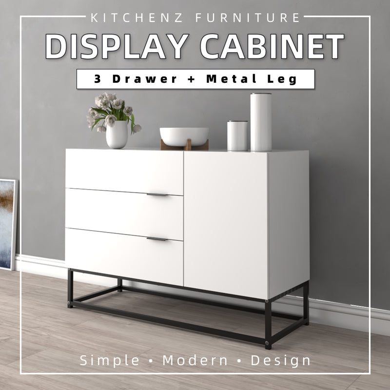 (EM) 4FT Neva Series Display Cabinet with 3 Drawers 1 Door and Shelf-HMZ-FN-DC-N1100-WT