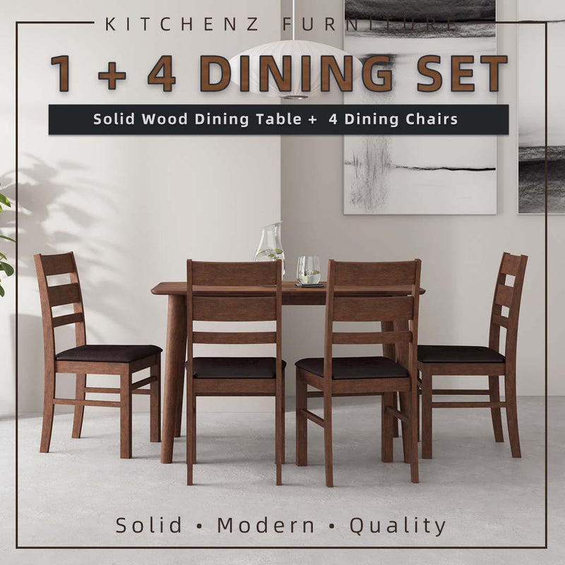 (EM) 4 People Seater Aslan Solid Wood Dining Set with 1 Table 4 Chairs-Aslan Dining Set (1+4)