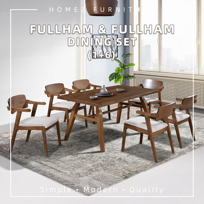[FREE Shipping & FREE Installation] 6 Seater Solid Rubberwood with Rattan Dining Set Oak Walnut Scandinavian Rustic - MANCHESTER/WESTHAM/FULLHAM
