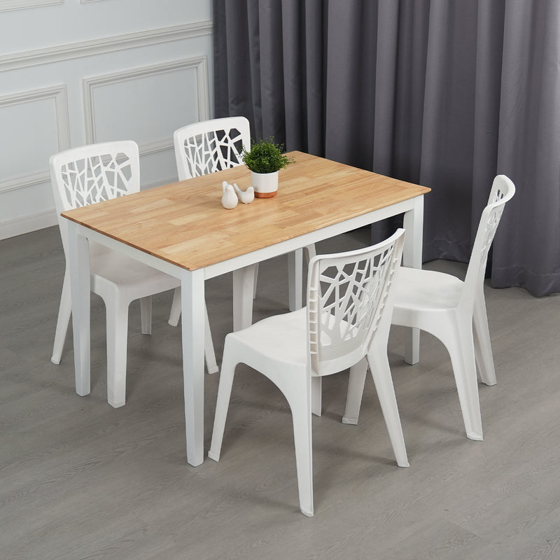 (FREE Shipping) 4 People Seater Dining Set with 1 Table Solid Wood 4 Chairs - Dining Set (1+4)