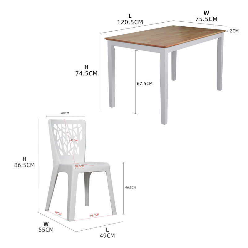 (FREE Shipping) 4 People Seater Dining Set with 1 Table Solid Wood 4 Chairs - Dining Set (1+4)