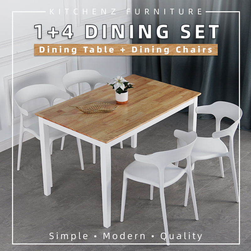 (EM) 4 People Seater Dining Set with 1 Table Solid Wood 4 Chairs - Dining Set (1+4)