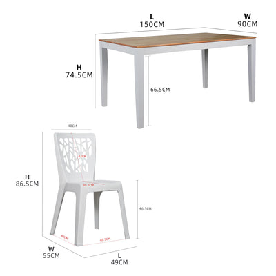 (FREE Shipping) 6 People Seater Dining Set with 1 Table Solid Wood 6 Chairs - Dining Set (1+6)