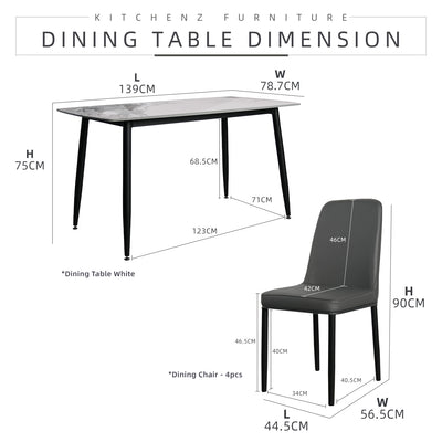 (FREE Shipping & FREE Installation) 4 People Seater Dining Set with 1 Porcelain (Ceramic)Table 4 Metal Leg Chairs - Dining Set (1+4)