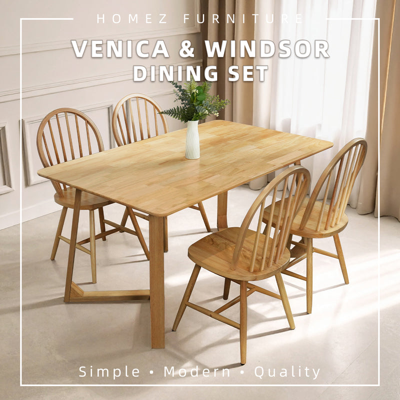 (FREE Shipping) 4 People Seater Dining Set with 1 Table Solid Wood 4 Chairs - Dining Set (1+4)