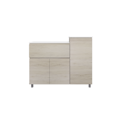 (EM) 3.7FT Gas Cabinet White Solid Surface Table Top Drawer Almari White Wash Gas Cyclinder Storage - HMZ-FN-GC-6121