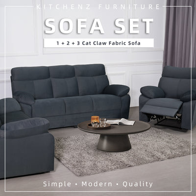 (FREE Shipping & Free Installation) Sofa Set 1+2+3 Seater Recliner Seat Dark Grey Cat Claw Fabric / Modern Classic / Wood Legs-HMZ-FN-SF-FBG261-DGY-FULL