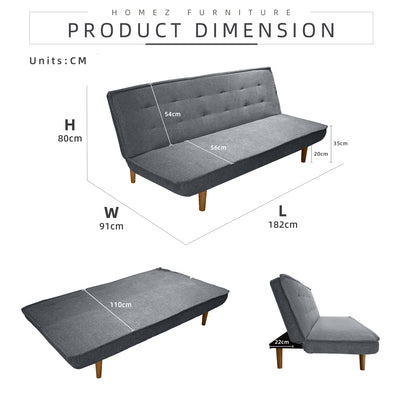 (EM) 3 Seater Sofa Bed With Rubber Wood Leg - ZLB048-LG-SBH
