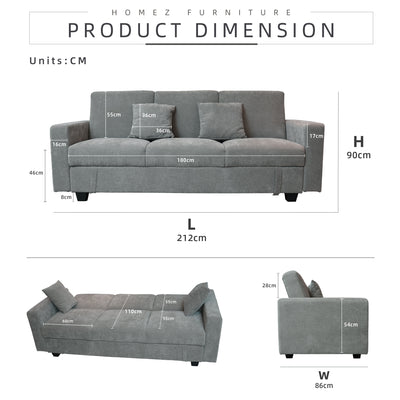 (EM) 3 Seater Sofa Bed Plus Extra Storage Box With Solid Foam and Pocket Spring + Rubber Wood Leg - ZLB052-BB-SBH