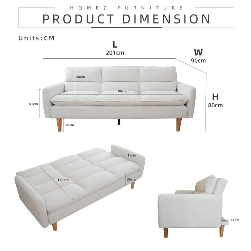 (FREE Shipping) 3 Seater Sofa Bed  With Solid Foam + Rubber Wood Leg and Metal Support Leg - ZLB059