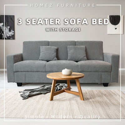 (EM) 3 Seater Sofa Bed Plus Extra Storage Box With Solid Foam and Pocket Spring + Rubber Wood Leg - ZLB052-BB-SBH