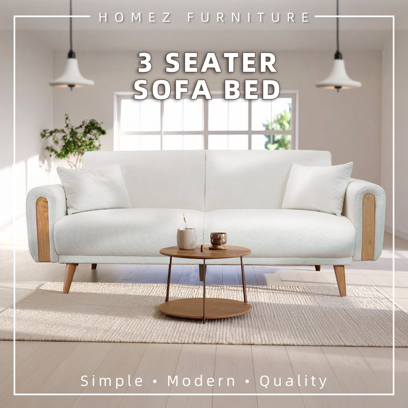 (FREE Shipping) 3 Seater Sofa Bed With Solid Foam and Pocket Spring + Full Rubber Wood Base - ZLB075