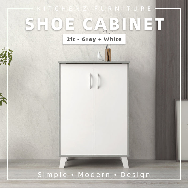 2FT Shoe Cabinet Mordernist Design with 2 Door Storage Shoe Rack / Rak Kasut - HMZ-FN-SR-1476-GY+WT