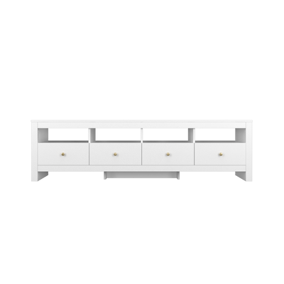 (EM) 6FT TV Cabinet 4 Shelves & 4 Drawers Multi Storage Media Furniture Kabinet White Gold Knob Handle - 5918-WT+GD