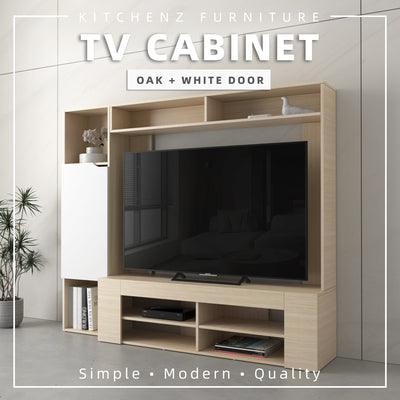 (EM) 6FT TV Cabinet (for 60 inch TV) with 1 Door & Top Shelf - Kabinet TV/Almari TV - 5999-NO+WT