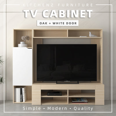 (EM) 6FT TV Cabinet (for 60 inch TV) with 1 Door & Top Shelf - Kabinet TV/Almari TV - 5999-NO+WT