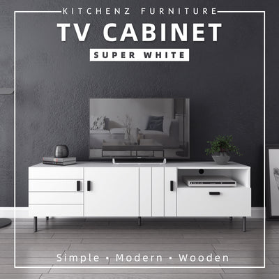 6FT Jasmine Series TV Cabinet Modernist Design with Metal Leg Support - HMZ-FN-TC-J1840-WT
