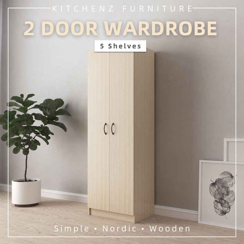(EM) 2FT 2 Door Wardrobe Solid Board with 5 Shelves / Removable Shelves-HMZ-FN-WD-6002