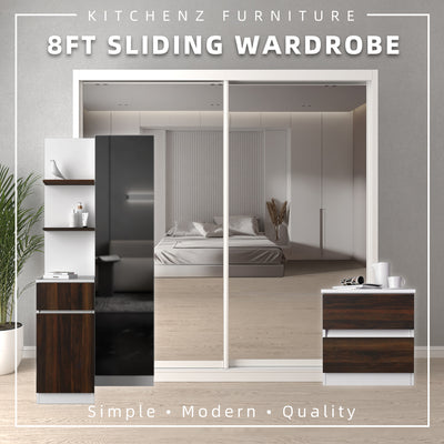 (FREE Shipping & FREE Installation) 8FT Melamine Sliding Wardrobe Set / Side Table / Dressing Table