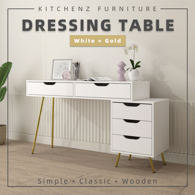 (EM)4FT/4.5FT Ivory Series Console Table Dressing Table with Drawer Storage Gold Metal Leg Support - 1415/1417