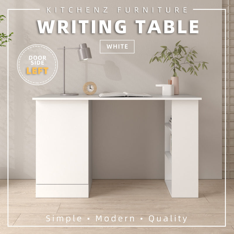 (EM) 3.9FT Study Desk Writing Table Office Table 1 Door + 3 Open Storage Left/Right White - HMZ-FN-WT-2005