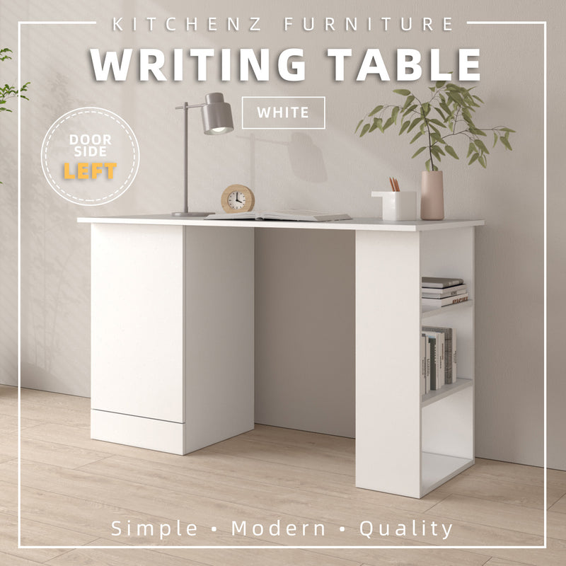 (EM) 3.9FT Study Desk Writing Table Office Table 1 Door + 3 Open Storage Left/Right White - HMZ-FN-WT-2005