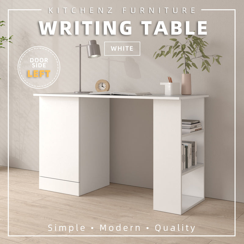 3.9FT Study Desk Writing Table Office Table 1 Door + 3 Open Storage Left/Right White - 2005-WT