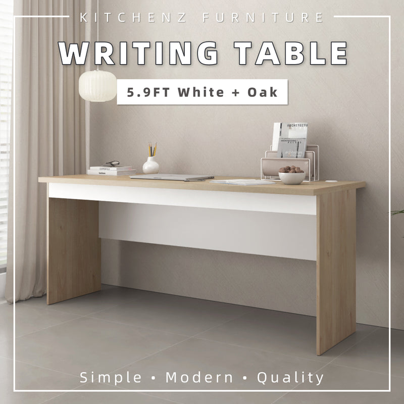 (EM) [FREE Shipping] 3.9FT/4.9FT/5.9FT Full Melamine Office Table Writing Table Study Table With Cable Grommets Desk - M2804/M2805/M2806