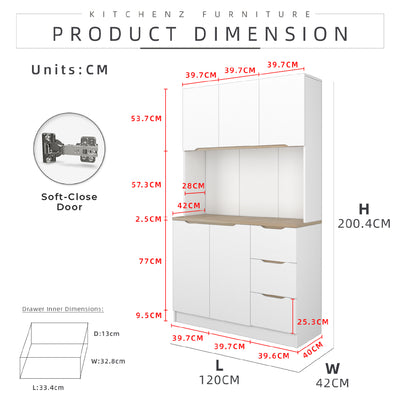 (FREE Shipping) 4FT Sinowa Series Full Melamine Kitchen Cabinet Tall Unit / Kitchen Storage - HMZ-KC-M2015-WT/M2215-GRP