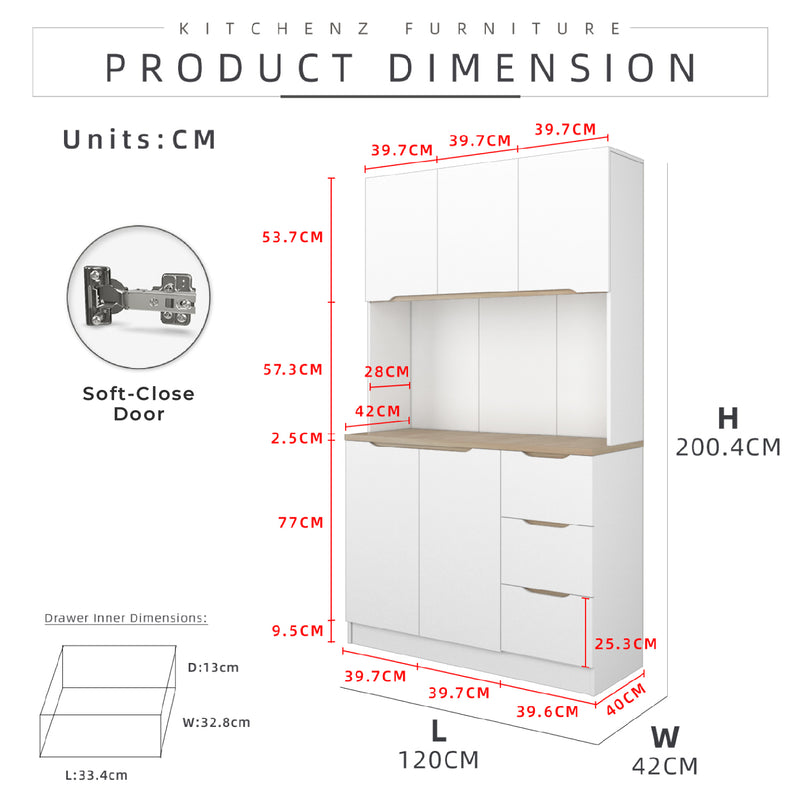 (FREE Shipping) 4FT Sinowa Series Full Melamine Kitchen Cabinet Tall Unit / Kitchen Storage - HMZ-KC-M2015-WT/M2215-GRP