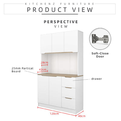 (EM) 4FT Sinowa Pro Series Full Melamine Kitchen Cabinet Tall Unit / Kitchen Storage - HMZ-KTC-M2215-LH+WT