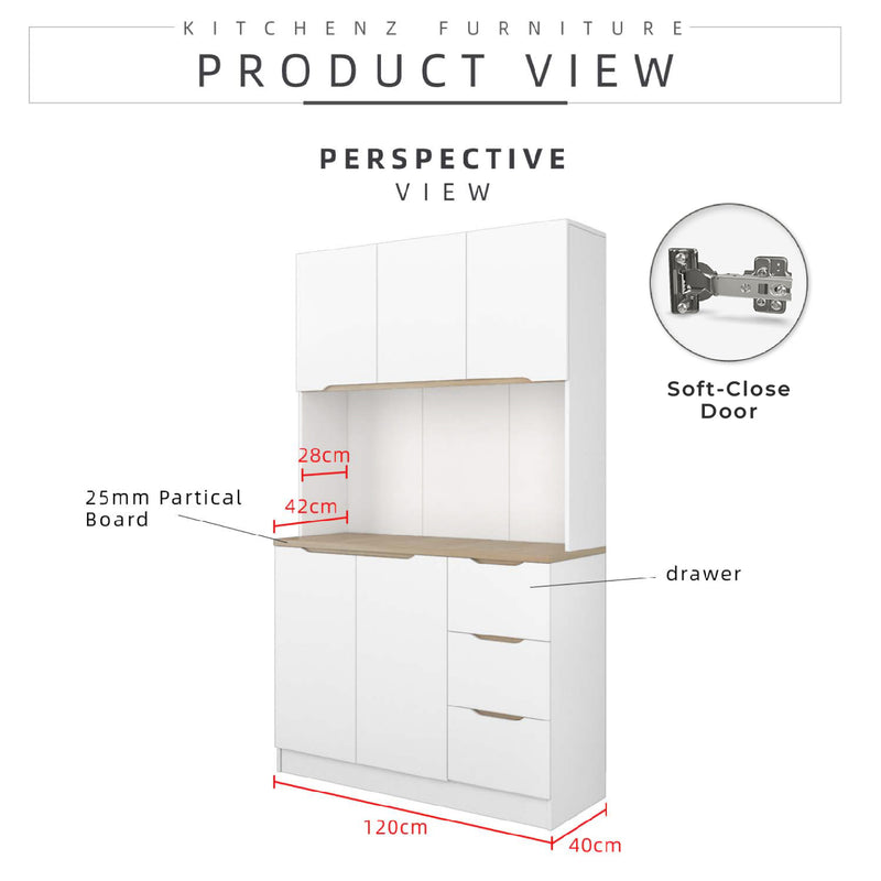 (EM) 4FT Sinowa Pro Series Full Melamine Kitchen Cabinet Tall Unit / Kitchen Storage - HMZ-KTC-M2215-LH+WT