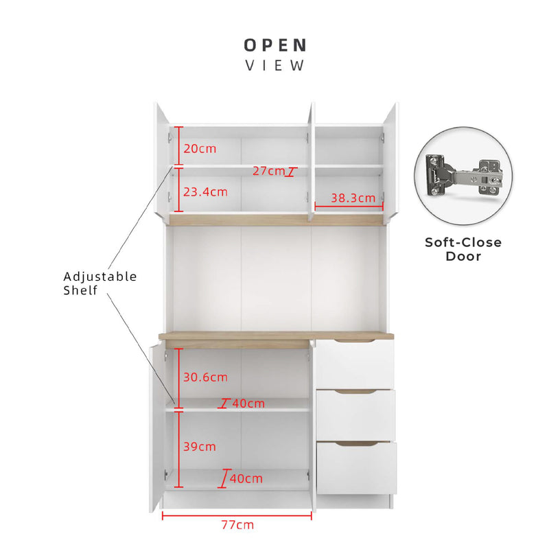 (EM) 4FT Sinowa Pro Series Full Melamine Kitchen Cabinet Tall Unit / Kitchen Storage - HMZ-KTC-M2215-LH+WT