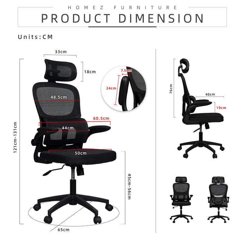 High Back Office Chair Ergonomic Executive Mesh Lumbar Leg Rest Footrest Kerusi Pejabat Ergonomik-Black/Grey