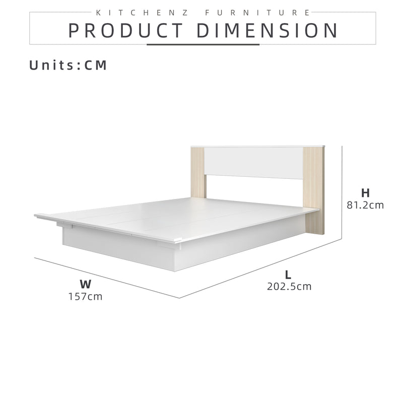 [COMBO] Jordan Alexi Simona Combo Set Queen Bed Frame / 3 Doors Wardrobe / Side Table / Coffee Table / TV Cabinet / Display Cabinet-Oak+White/Black