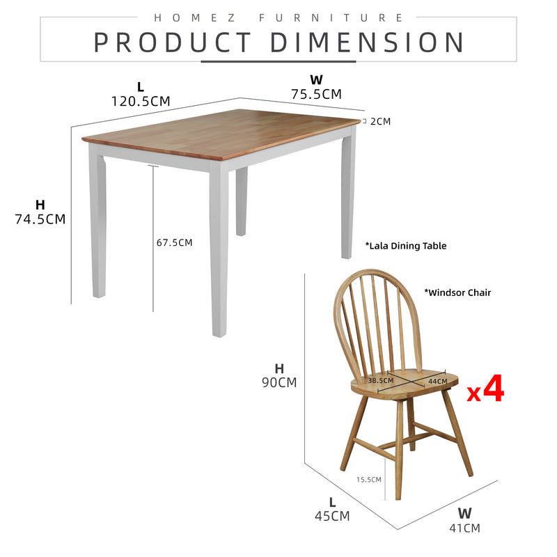 (FREE Shipping) 4 People Seater Dining Set with 1 Table Solid Wood 4 Chairs - Dining Set (1+4)