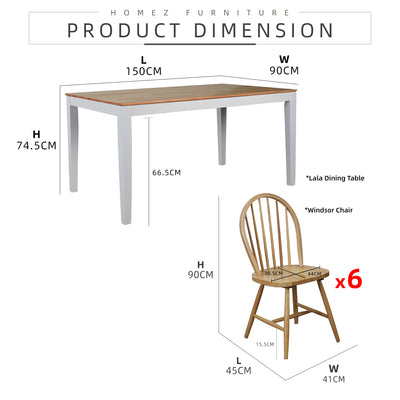 (FREE Shipping) 6 People Seater Dining Set with 1 Table Solid Wood 6 Chairs - Dining Set (1+6)