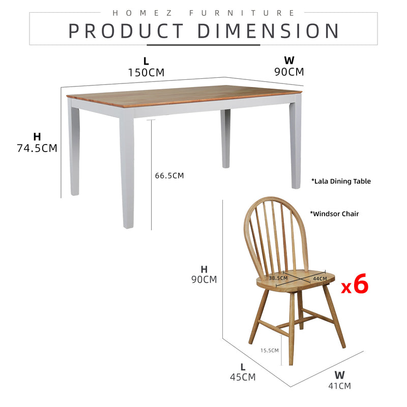(FREE Shipping) 6 People Seater Dining Set with 1 Table Solid Wood 6 Chairs - Dining Set (1+6)