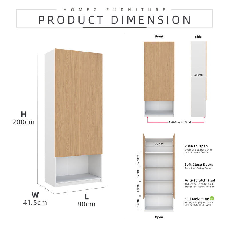 Office Cabinet 2.6FT x 6.5FT Tall Soft Close Doors/Open Shelves Storage Melamine - M1801,M1802,M1803