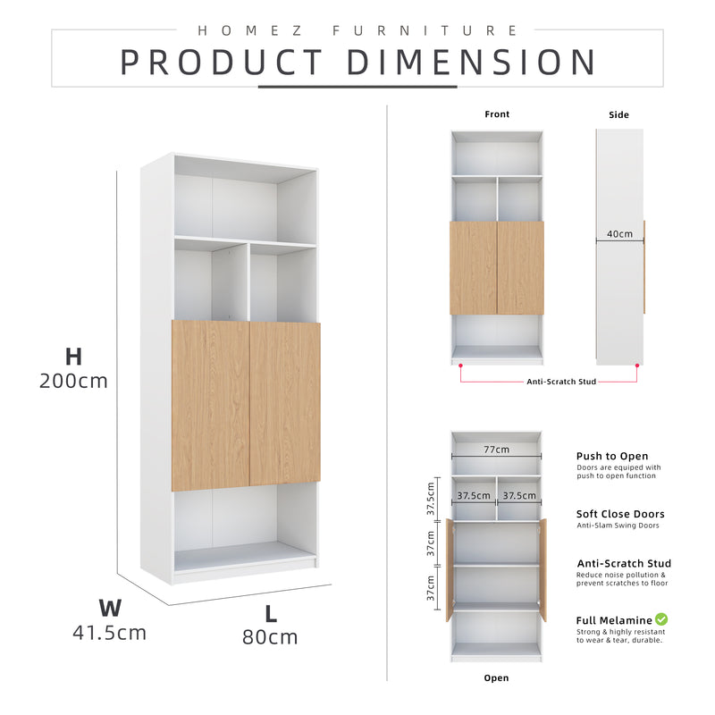 Office Cabinet 2.6FT x 6.5FT Tall Soft Close Doors/Open Shelves Storage Melamine - M1801,M1802,M1803