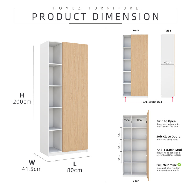 Office Cabinet 2.6FT x 6.5FT Tall Soft Close Doors/Open Shelves Storage Melamine - M1801,M1802,M1803