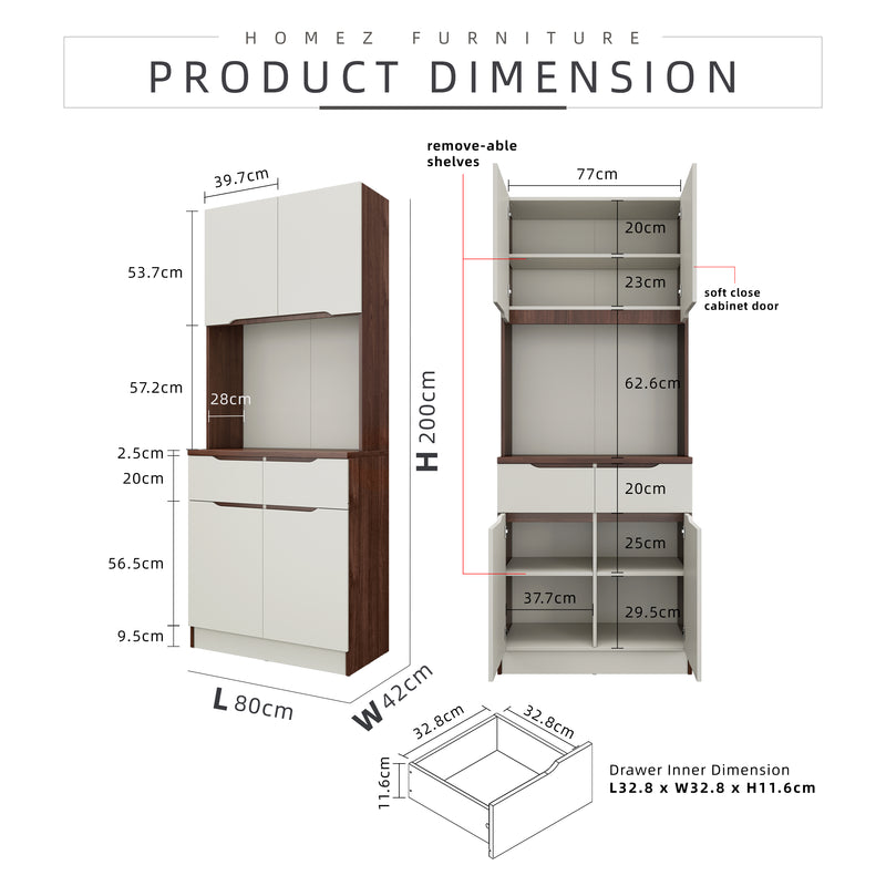 (Free Shipping) 2.6FT Cedar Series Full Melamine Tall Unit Kitchen Cabinet with Soft Close Door - M2385-FW+CR-GRP